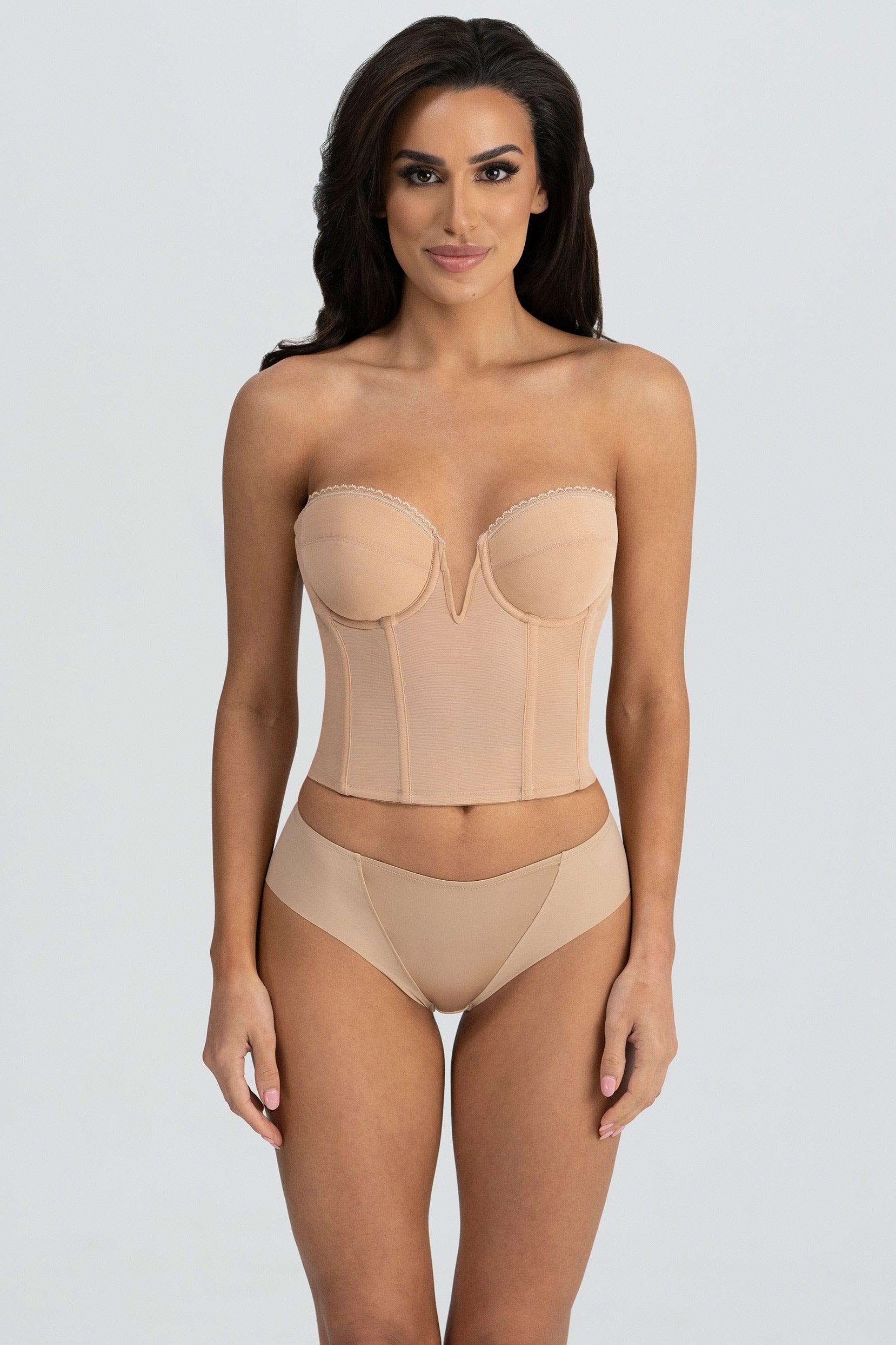V Wire Backless Strapless Corset Bridal Bra 6390 - Mocha / 32 / A - COCOMELODY
